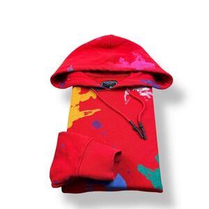 PRPS Mens Red Paint Splatter Logo Graphic AOP Hoodie Sweatshirt Size Medium